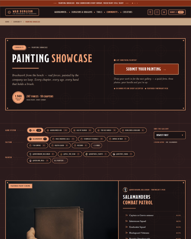 War Dungeon — Painting Showcase hub (font fix)