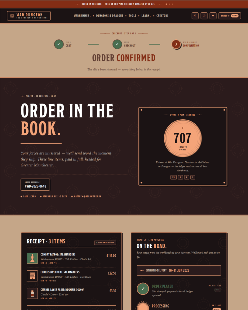 War Dungeon — Order Confirmation