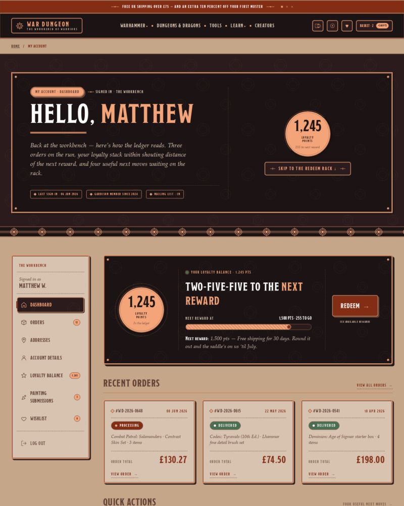 War Dungeon — My Account Dashboard