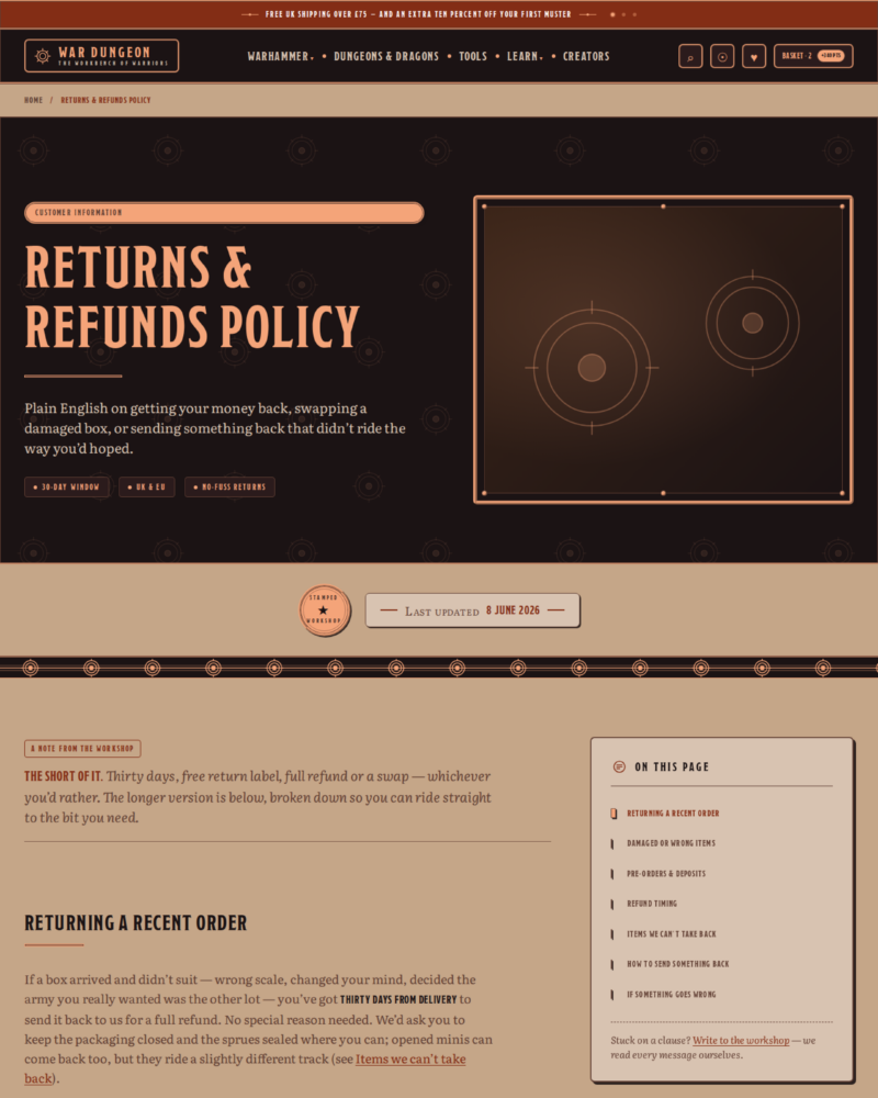War Dungeon — Generic Content Page