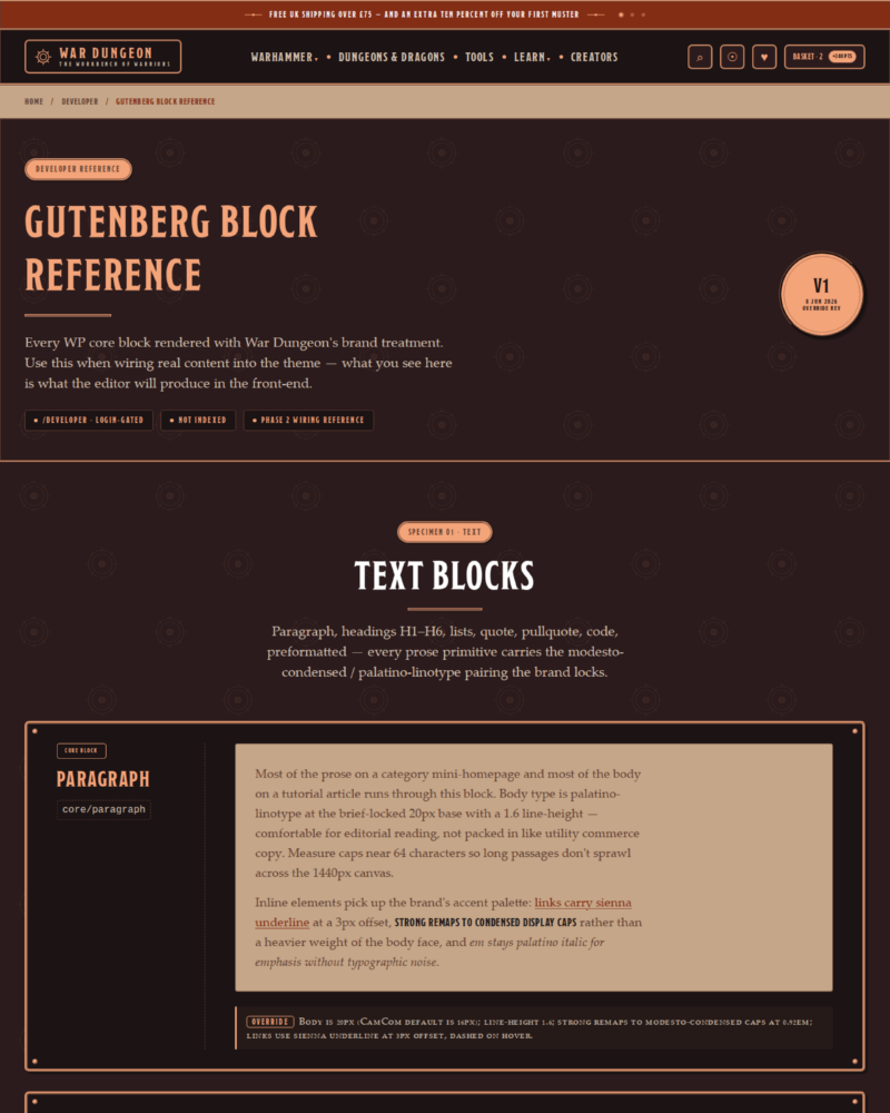 War Dungeon — Gutenberg Block Reference