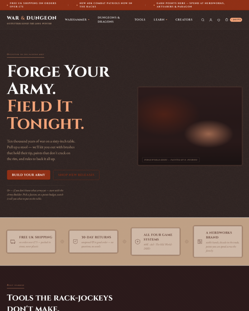 War Dungeon — Homepage — Patina + Texture Layered