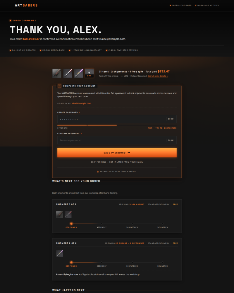 ARTSABERS — Order Confirmation