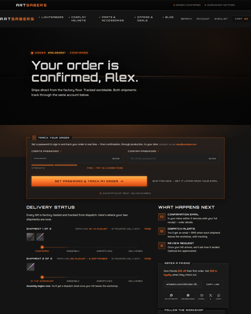 ARTSABERS — Order Confirmation
