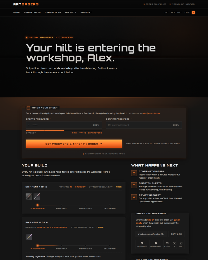 ARTSABERS — Order Confirmation