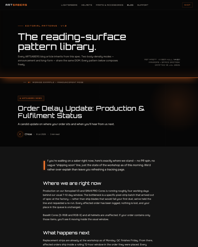 ARTSABERS — Editorial Content Spec