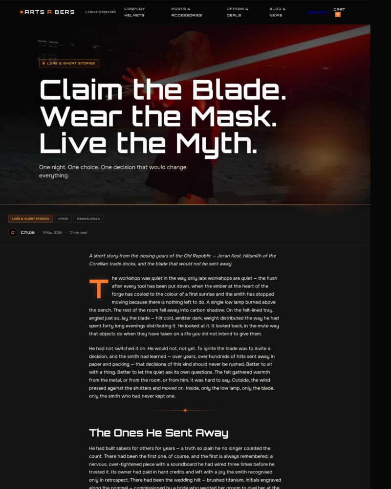 ARTSABERS — Article Mockup 3 · Lore & Short Stories ·