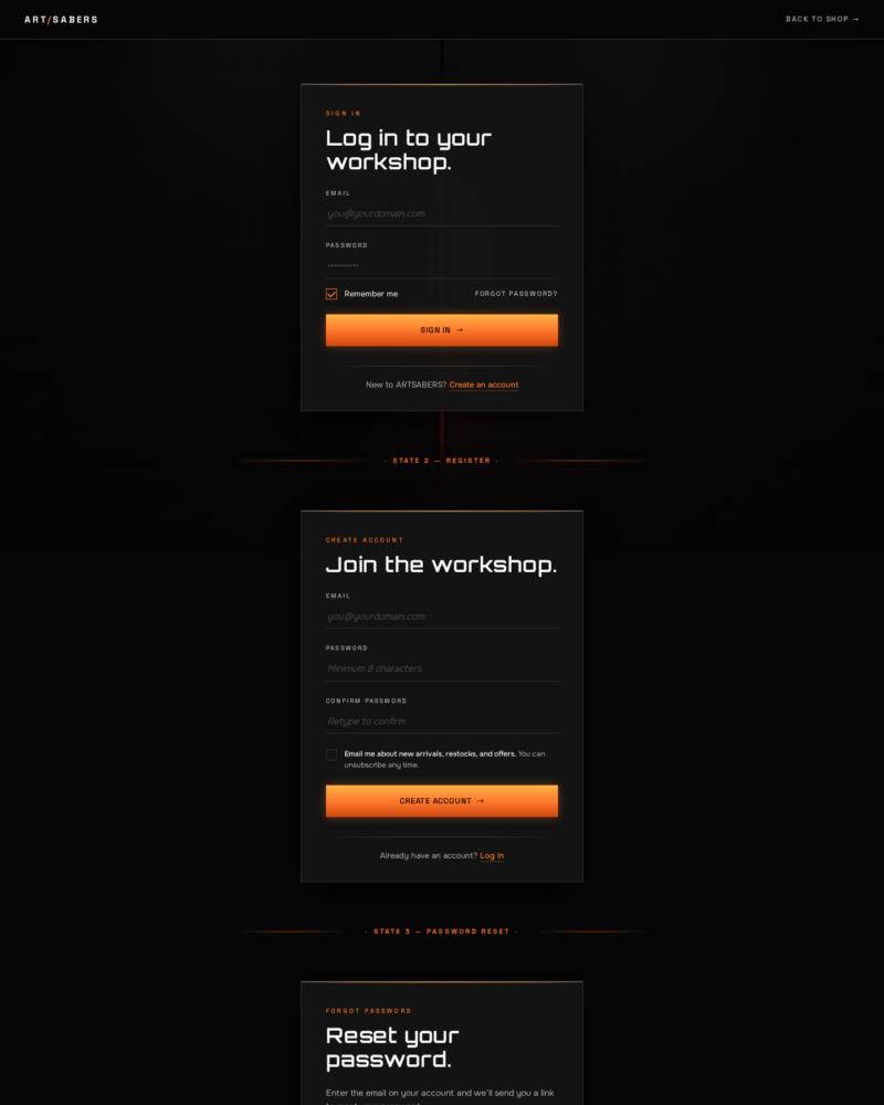 ARTSABERS — Auth Flows ·