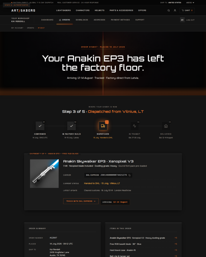 ARTSABERS — Order Tracking ·